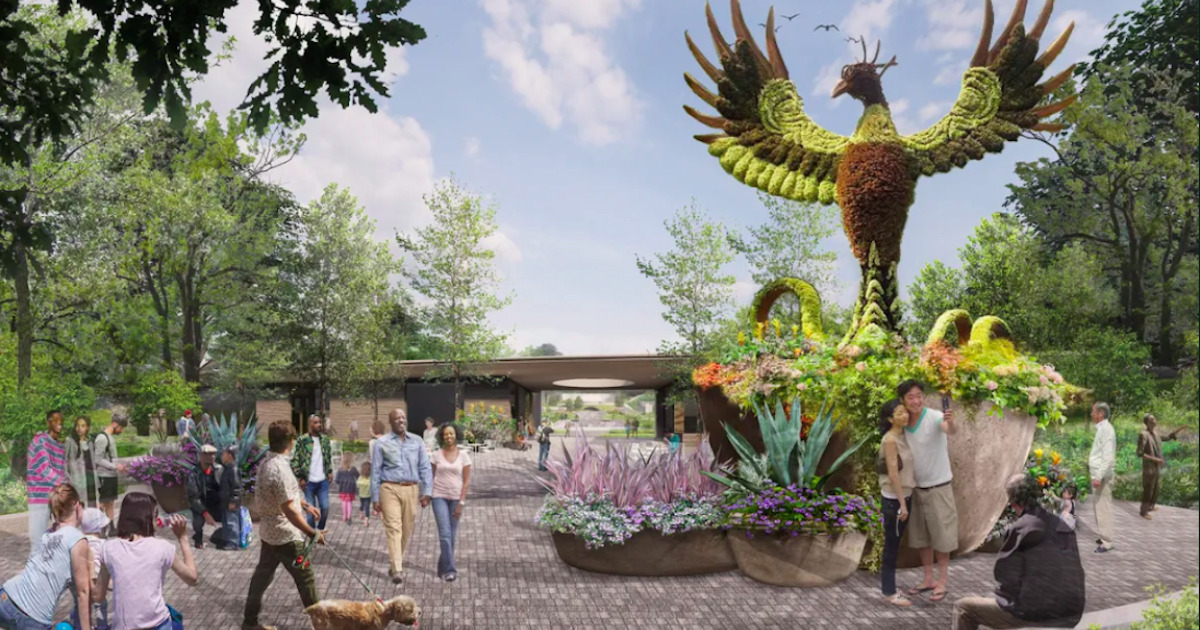 Rendering of a garden plaza in the Botanical Garden expansion.
