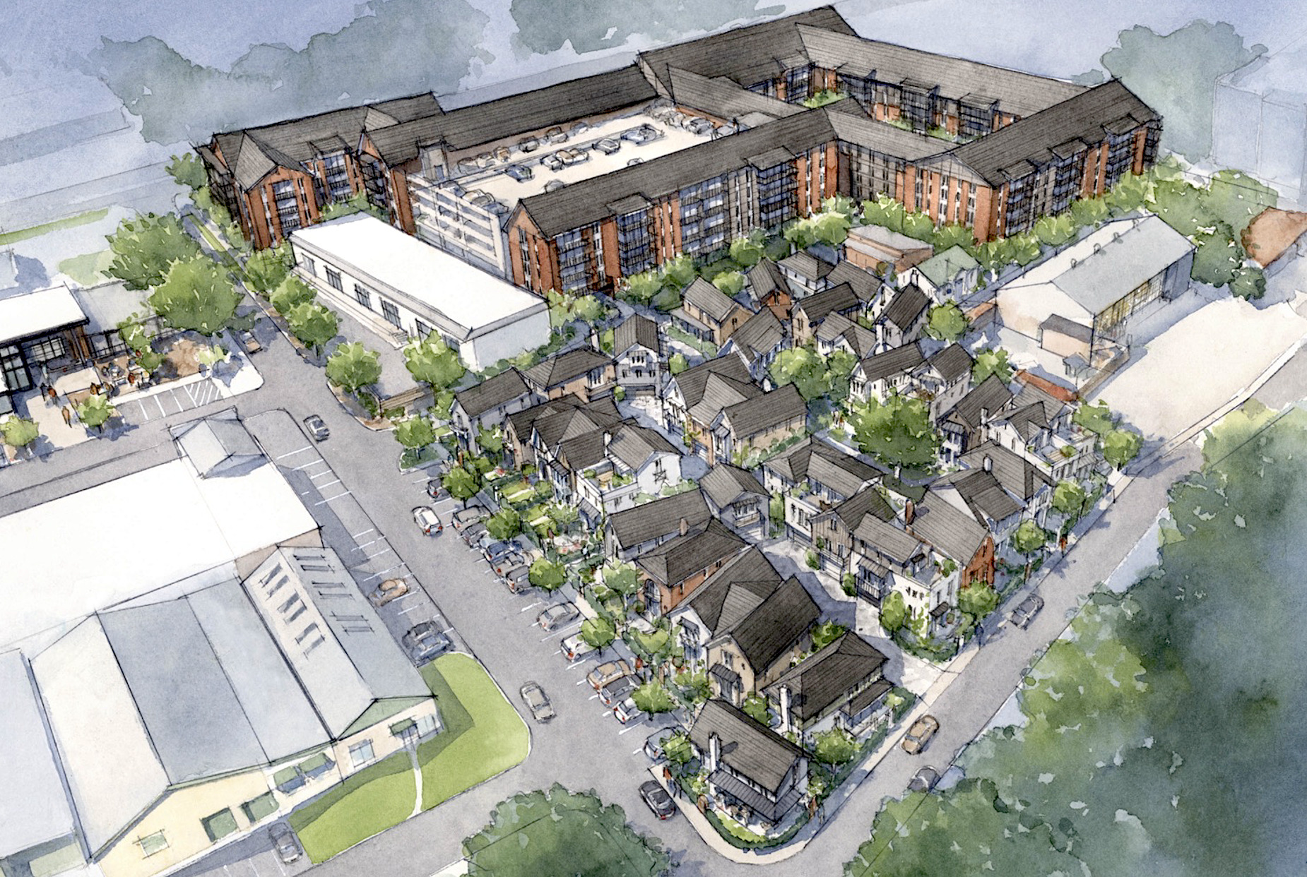 The Maple Street section, where 38 for-sale homes would join apartments.
