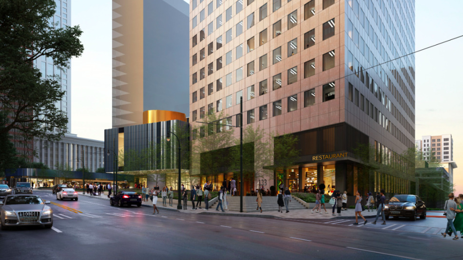 Activation plans for the tower's street-level plaza, per initial renderings.