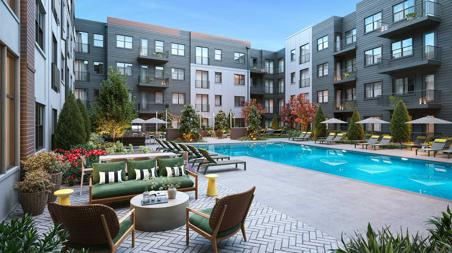 Rendering of The Garrison pool courtyard.
