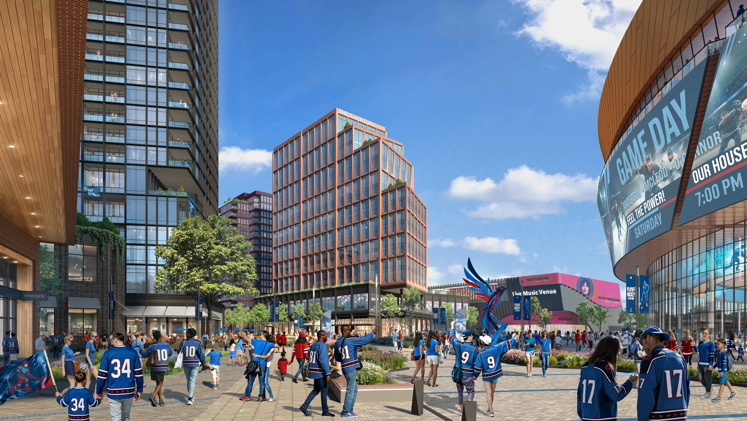 This is a rendering of a planned redevelopment of North Point Mall in Alpharetta by Jamestown and New York Life. It is centered around a 20,000-seat arena large enough to support a NHL franchise if on