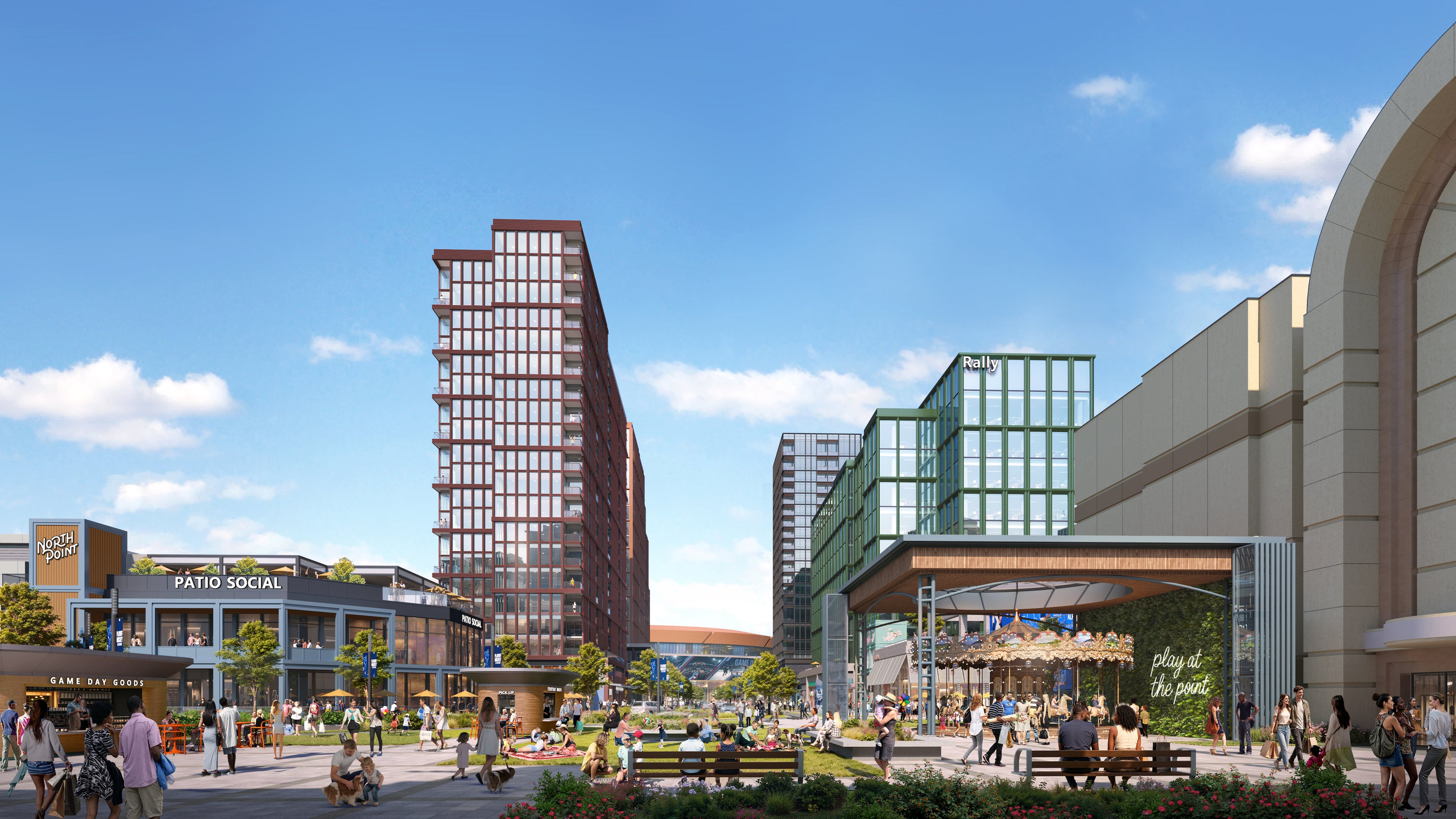 This is a rendering of a planned redevelopment of North Point Mall in Alpharetta by Jamestown and New York Life. The mixed-use plan includes more than 1,000 apartments and hundreds of thousands of squ