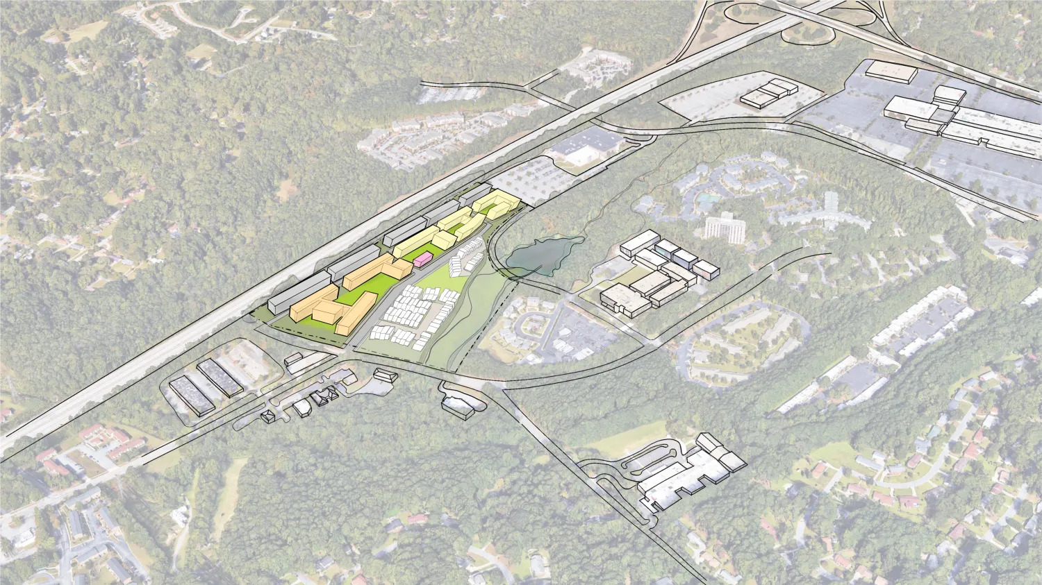 Aerial sketch of the Stone Hogan Framework Plan.