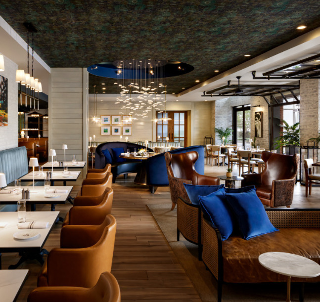 Dining room at Hotel Orielle's renovated riverfront property.
